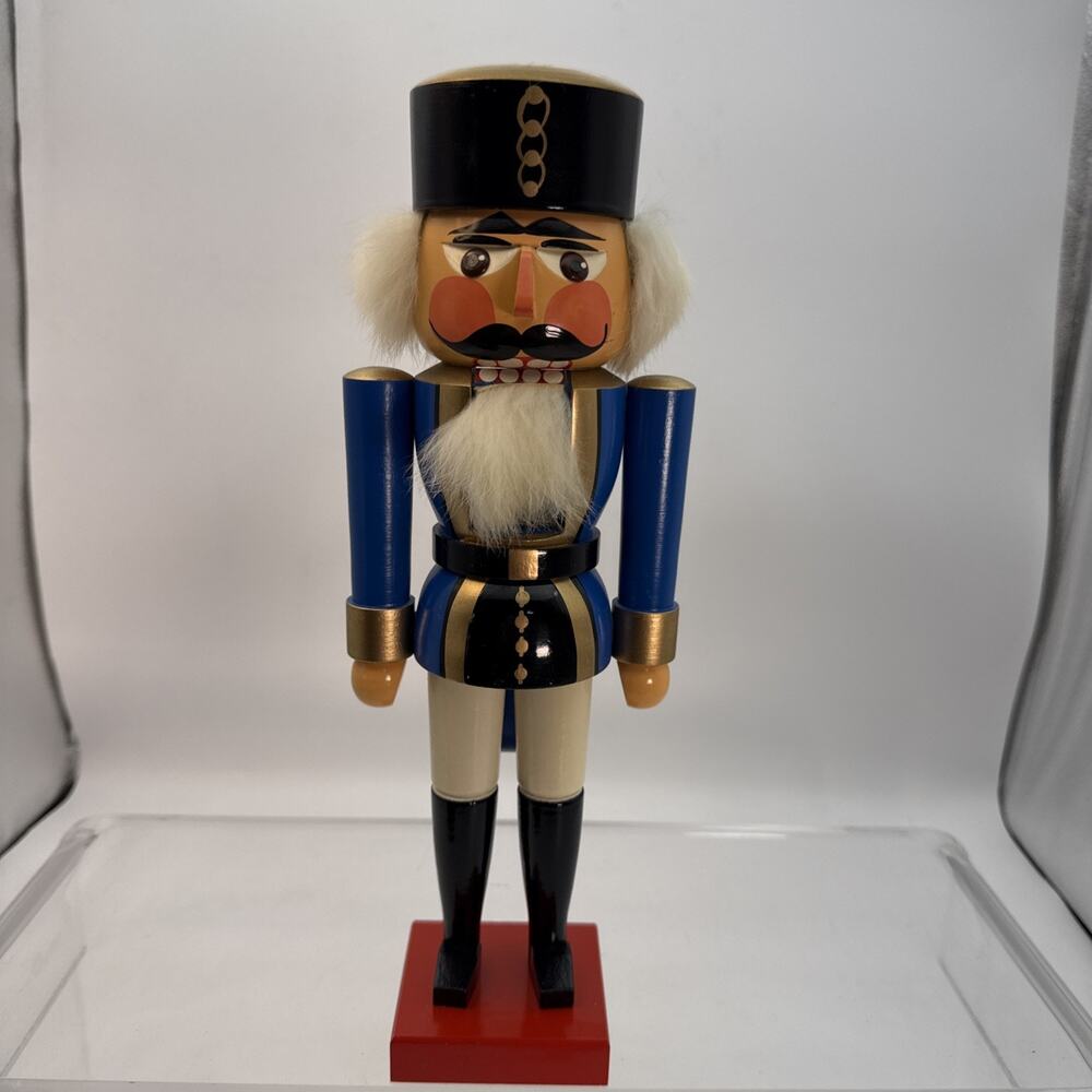 German Solider Nutcracker With Fur Hair Made In Germany Democratic Republic 14”